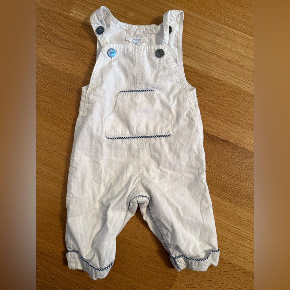 Jacadi Cream Overalls with Blue Trim